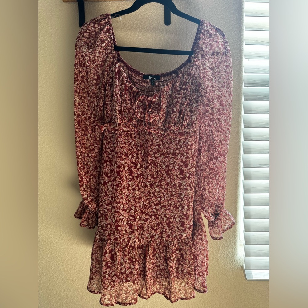 Trixxi Burgundy Floral Smocked Dress